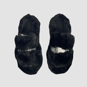 Chunky Faux Fur Fuzzy Black Slipper / Loafers Double Band US 8